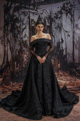 A-Line Court Train Jacquard Satin Lace Wedding Dress CW3526 - COCOMELODY