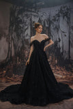 A-Line Court Train Sparkle Tulle Wedding Dress CW3527 - COCOMELODY