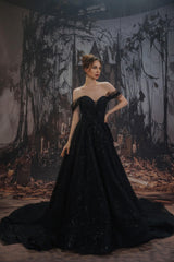 A-Line Court Train Sparkle Tulle Wedding Dress CW3527 - COCOMELODY