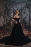 A-Line Court Train Sparkle Tulle Wedding Dress CW3527 - COCOMELODY