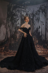 A-Line Court Train Sparkle Tulle Wedding Dress CW3527 - COCOMELODY