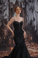 Trumpet-Mermaid Court Train Glitter Tulle Wedding Dress CW3529 - COCOMELODY