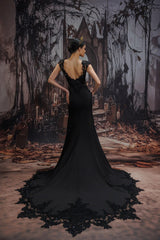 Trumpet-Mermaid Chapel Train Stretch Satin Lace Wedding Dress CW3530 - COCOMELODY
