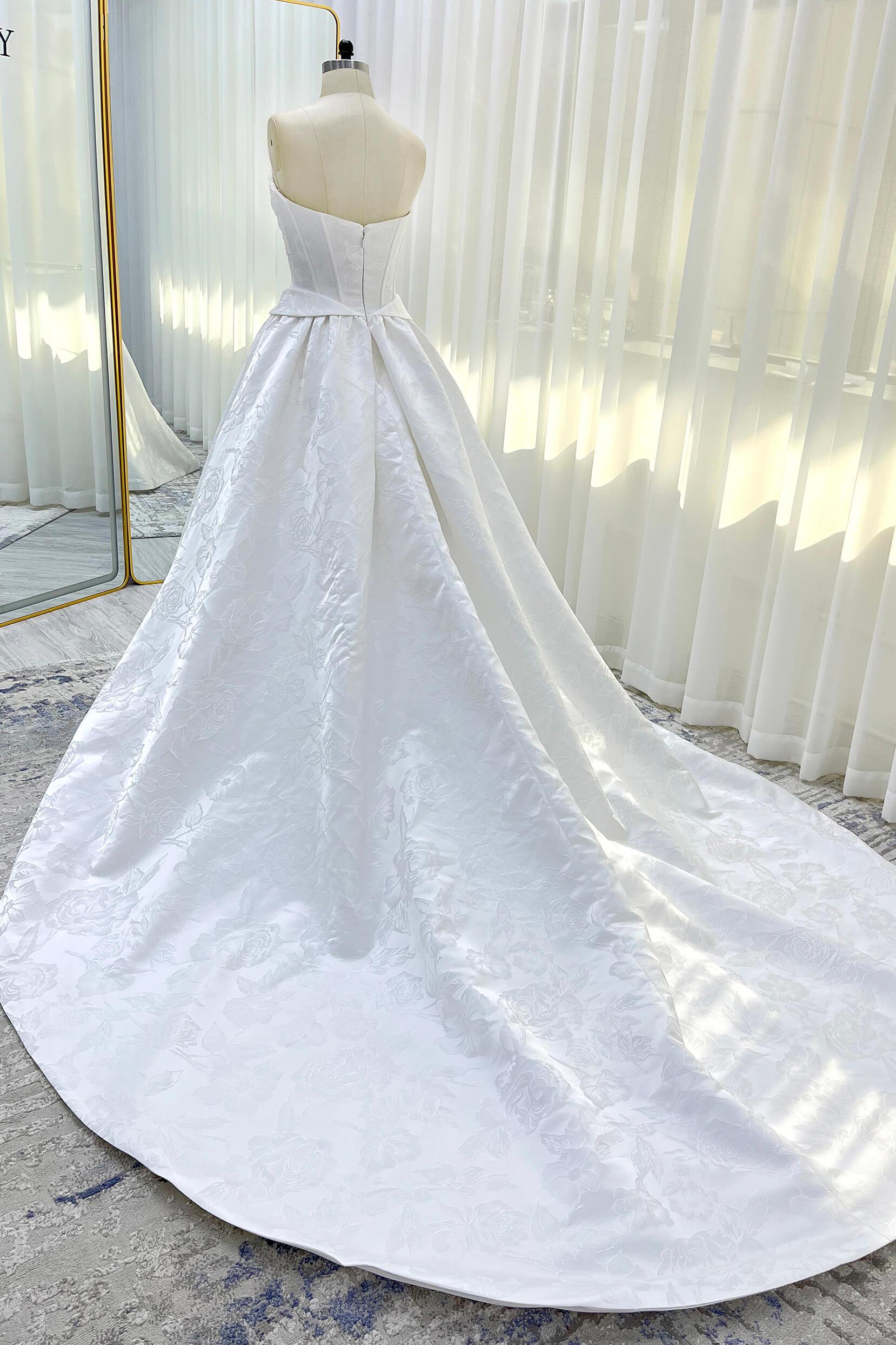 Ball Gown Court Train Jacquard Satin Wedding Dress CW3531 - COCOMELODY