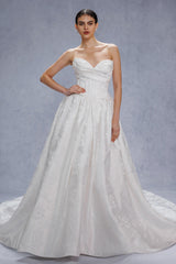 Ball Gown Court Train Jacquard Satin Wedding Dress CW3531 - COCOMELODY
