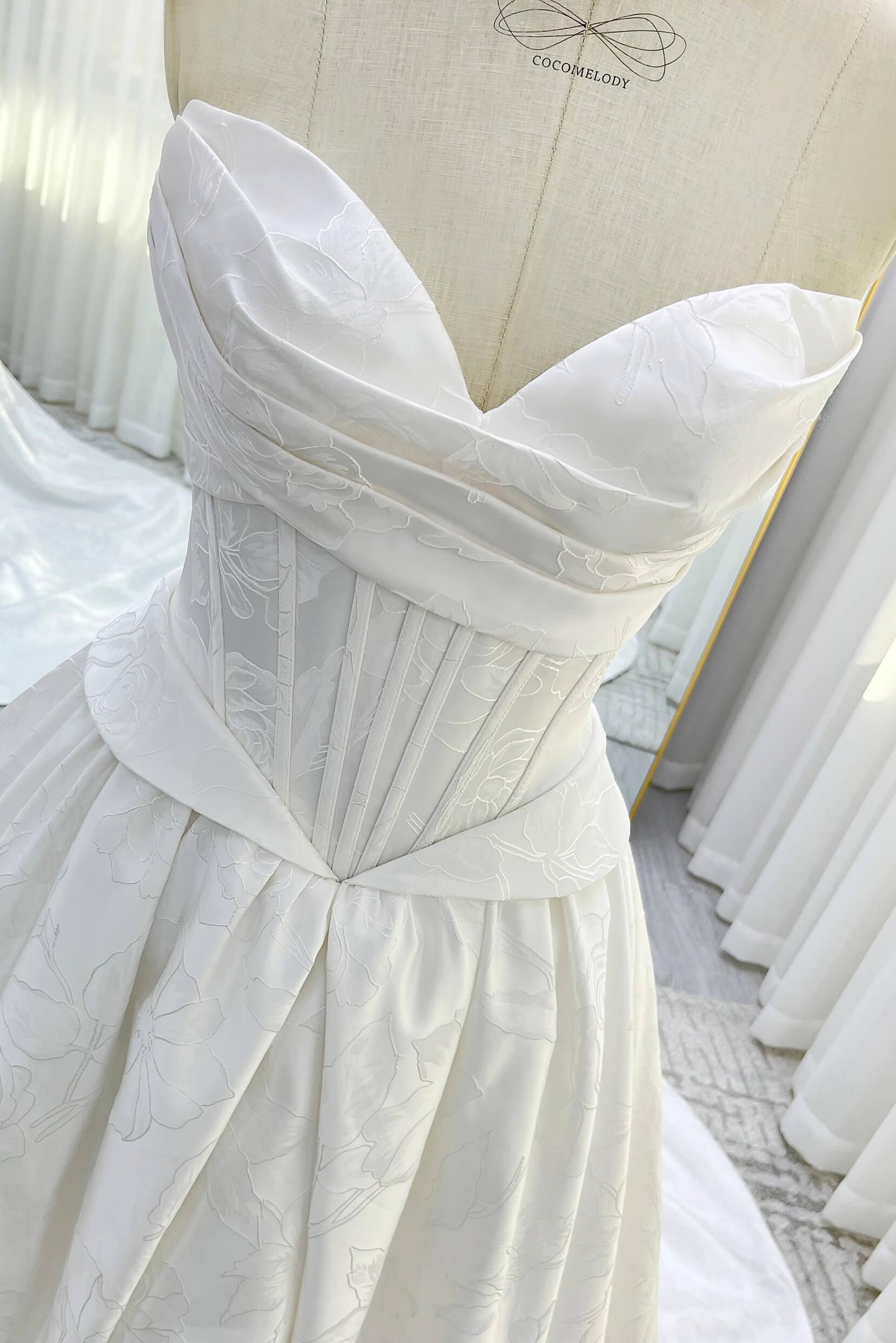 Ball Gown Court Train Jacquard Satin Wedding Dress CW3531 - COCOMELODY