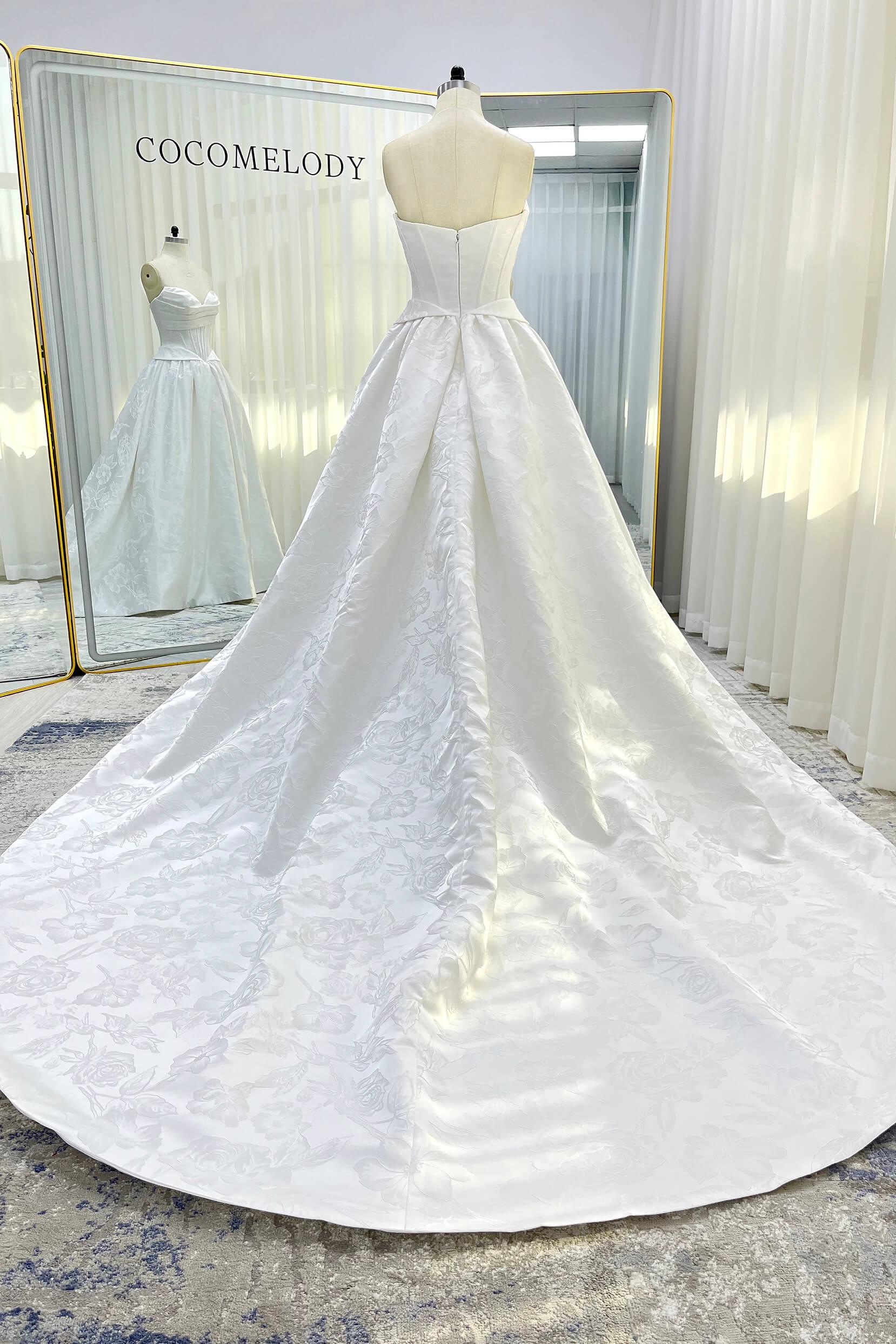 Ball Gown Court Train Jacquard Satin Wedding Dress CW3531 - COCOMELODY