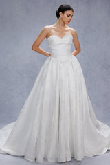 Ball Gown Court Train Jacquard Satin Wedding Dress CW3532 - COCOMELODY