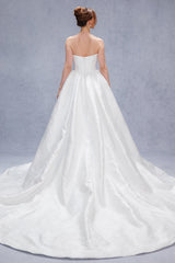 Ball Gown Court Train Jacquard Satin Wedding Dress CW3533 - COCOMELODY