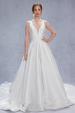 A-Line Court Train Mikado Wedding Dress CW3534 - COCOMELODY