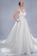 A-Line Court Train Mikado Wedding Dress CW3535 - COCOMELODY