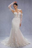 Trumpet-Mermaid Court Train Lace Tulle Wedding Dress CW3536 - COCOMELODY