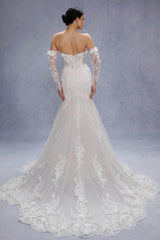 Trumpet-Mermaid Court Train Lace Tulle Wedding Dress CW3536 - COCOMELODY