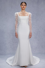 Trumpet-Mermaid Court Train Stretch Satin Wedding Dress CW3537 - COCOMELODY
