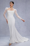 Trumpet-Mermaid Court Train Stretch Satin Wedding Dress CW3537 - COCOMELODY