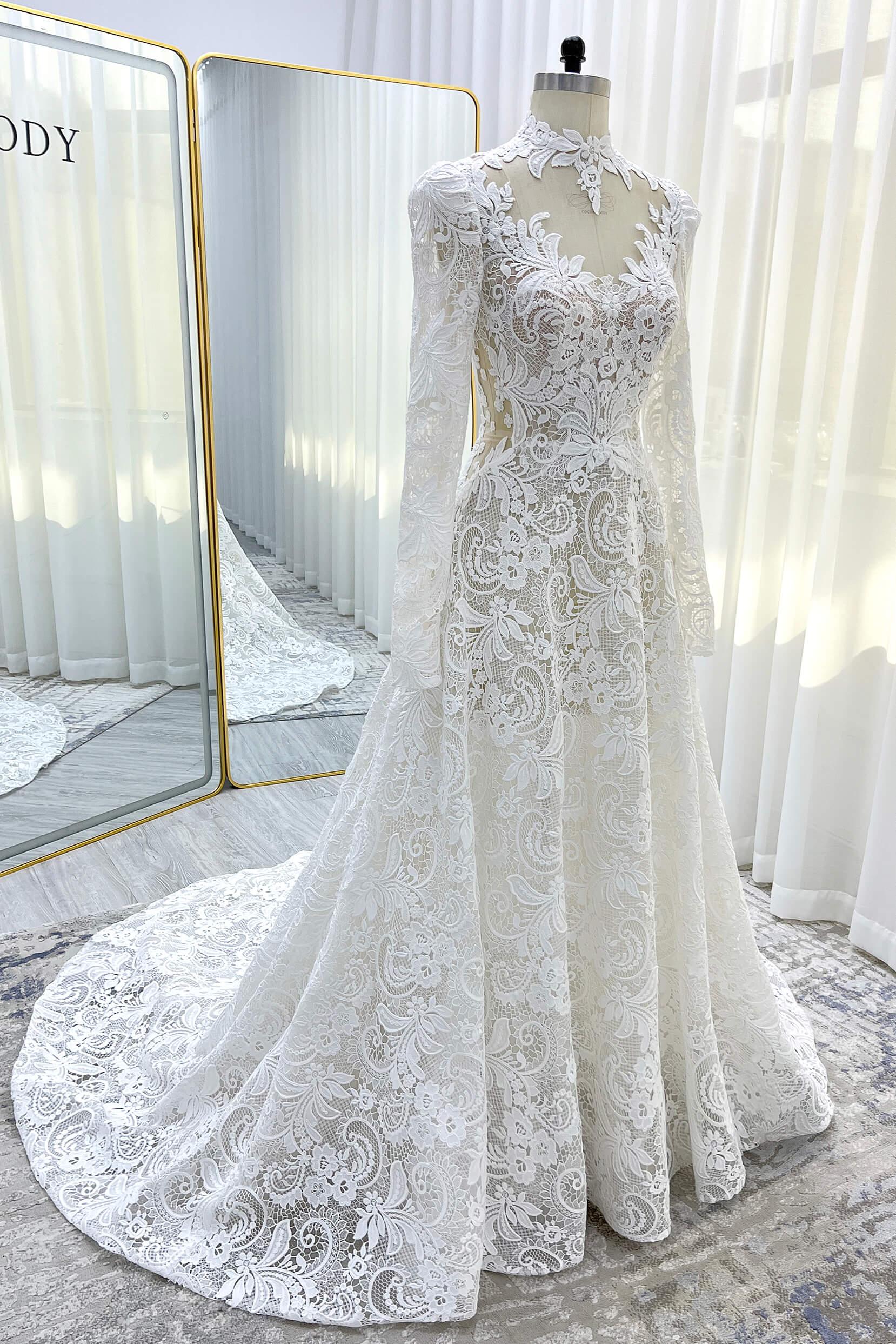 A-Line Court Train Lace Tulle Wedding Dress CW3538 - COCOMELODY