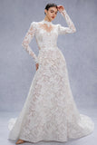 A-Line Court Train Lace Tulle Wedding Dress CW3538 - COCOMELODY