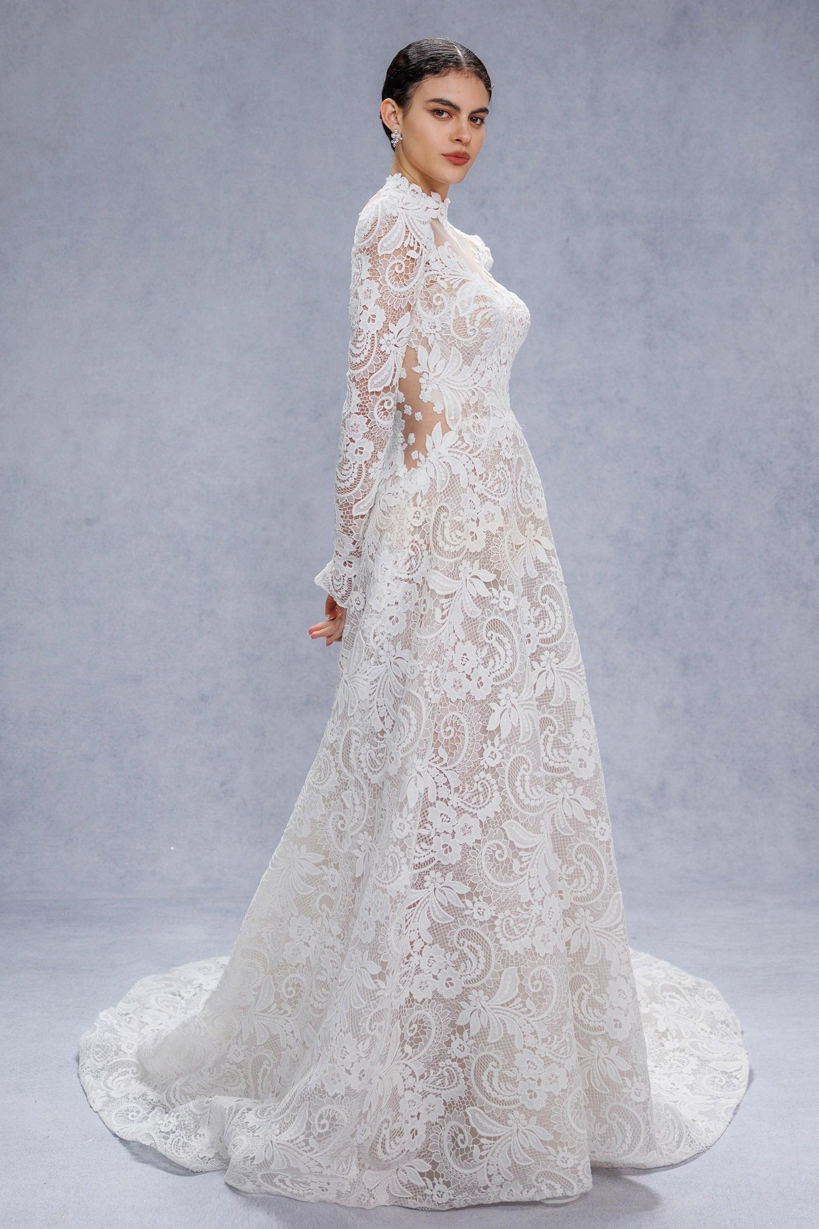 A-Line Court Train Lace Tulle Wedding Dress CW3538 - COCOMELODY