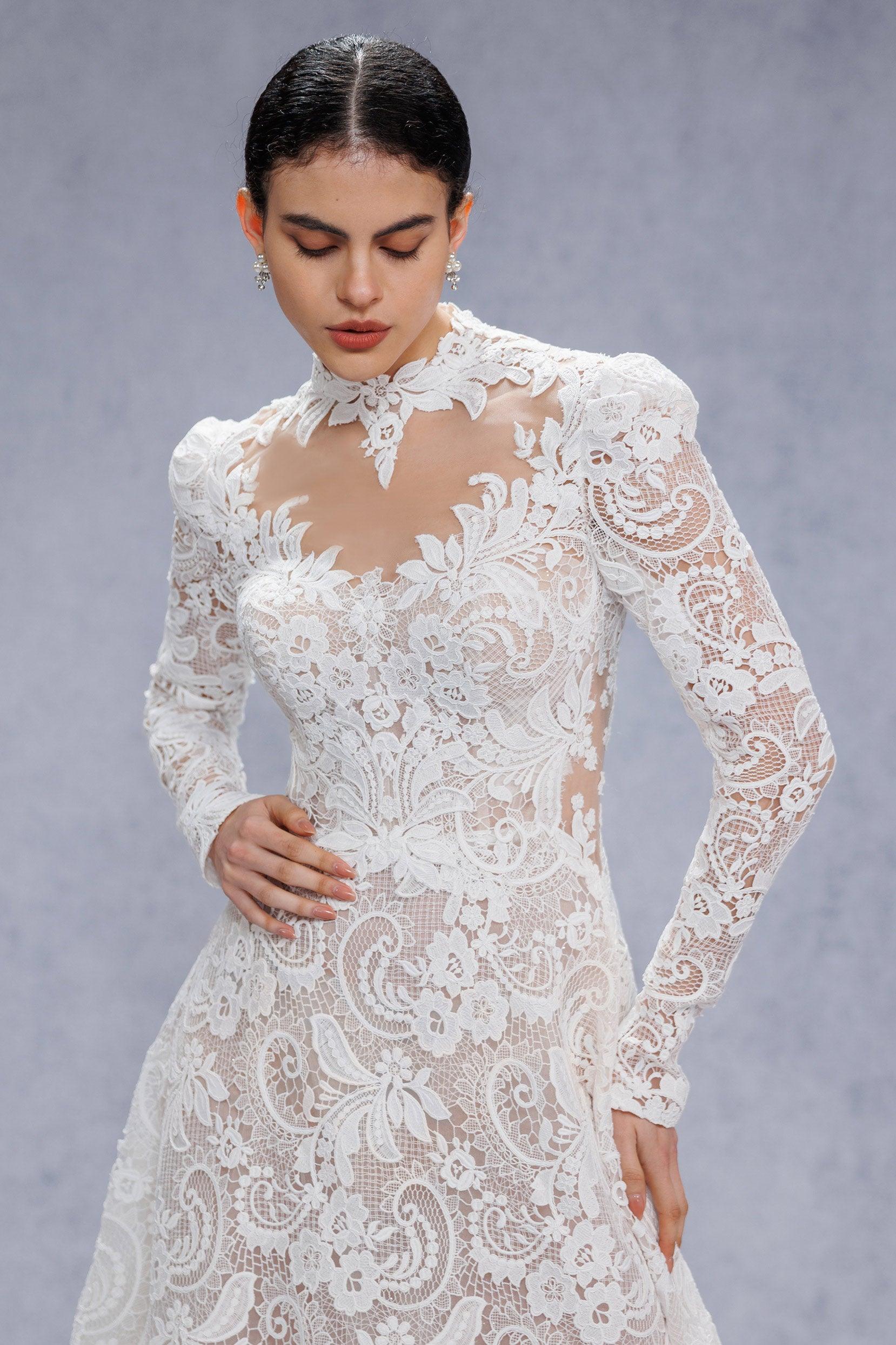 A-Line Court Train Lace Tulle Wedding Dress CW3538 - COCOMELODY