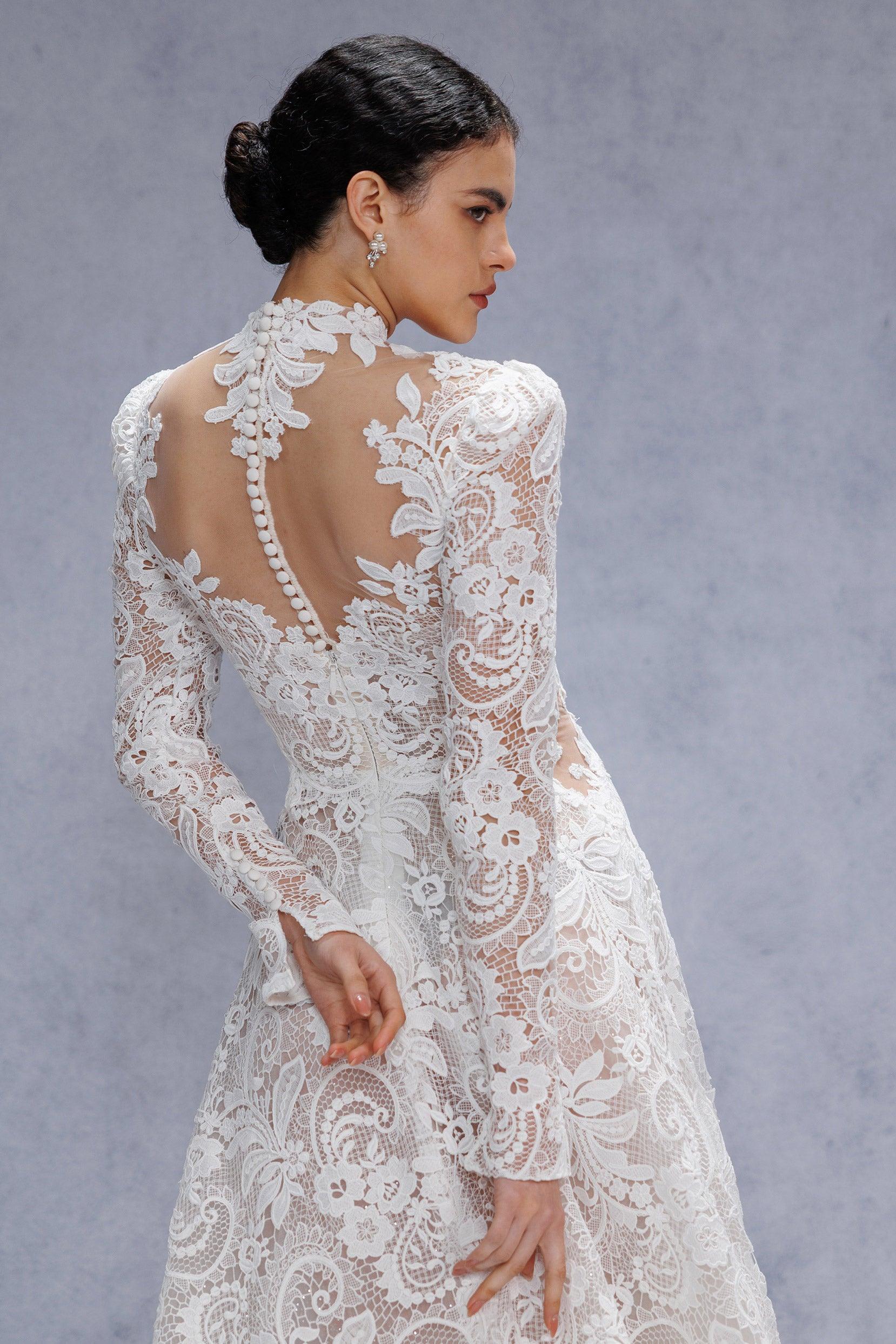 A-Line Court Train Lace Tulle Wedding Dress CW3538 - COCOMELODY