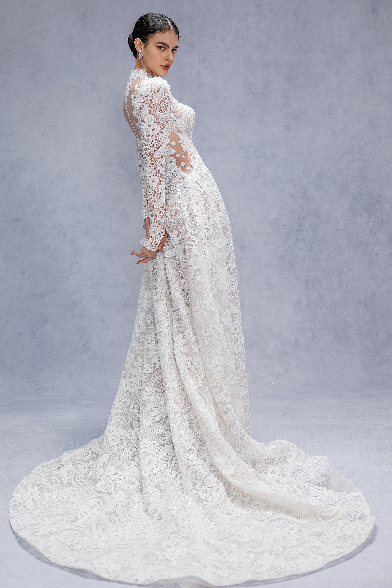 A-Line Court Train Lace Tulle Wedding Dress CW3538 - COCOMELODY