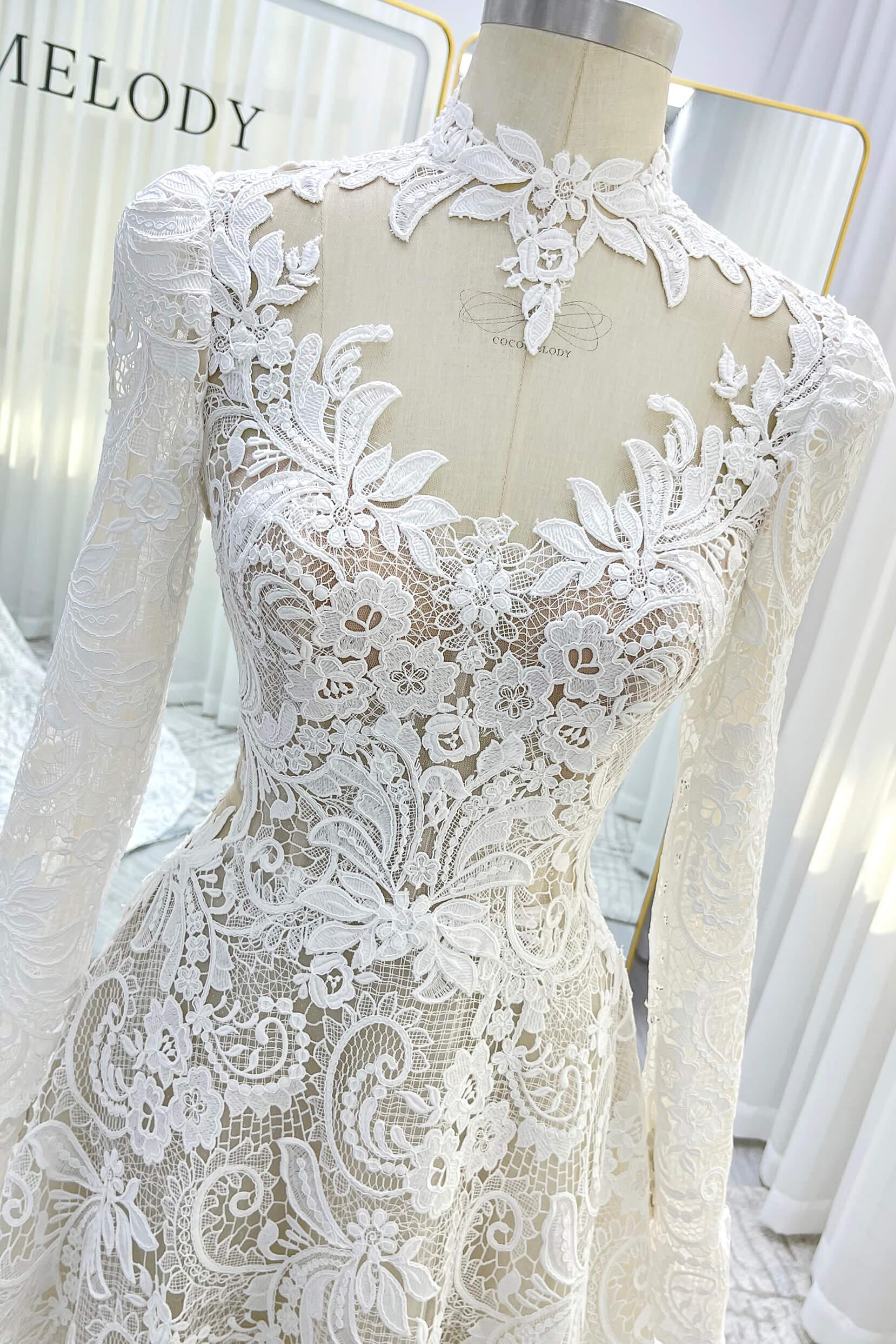 A-Line Court Train Lace Tulle Wedding Dress CW3538 - COCOMELODY