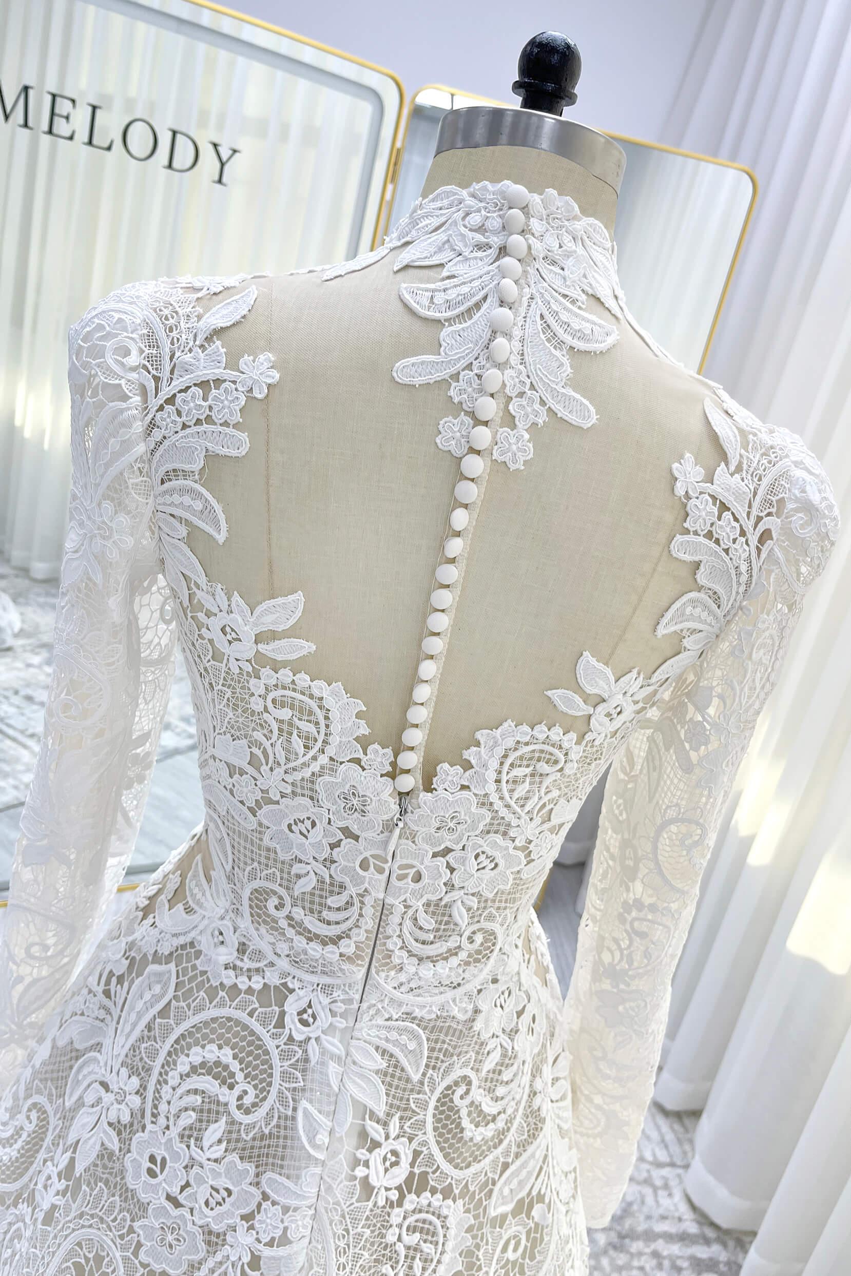A-Line Court Train Lace Tulle Wedding Dress CW3538 - COCOMELODY