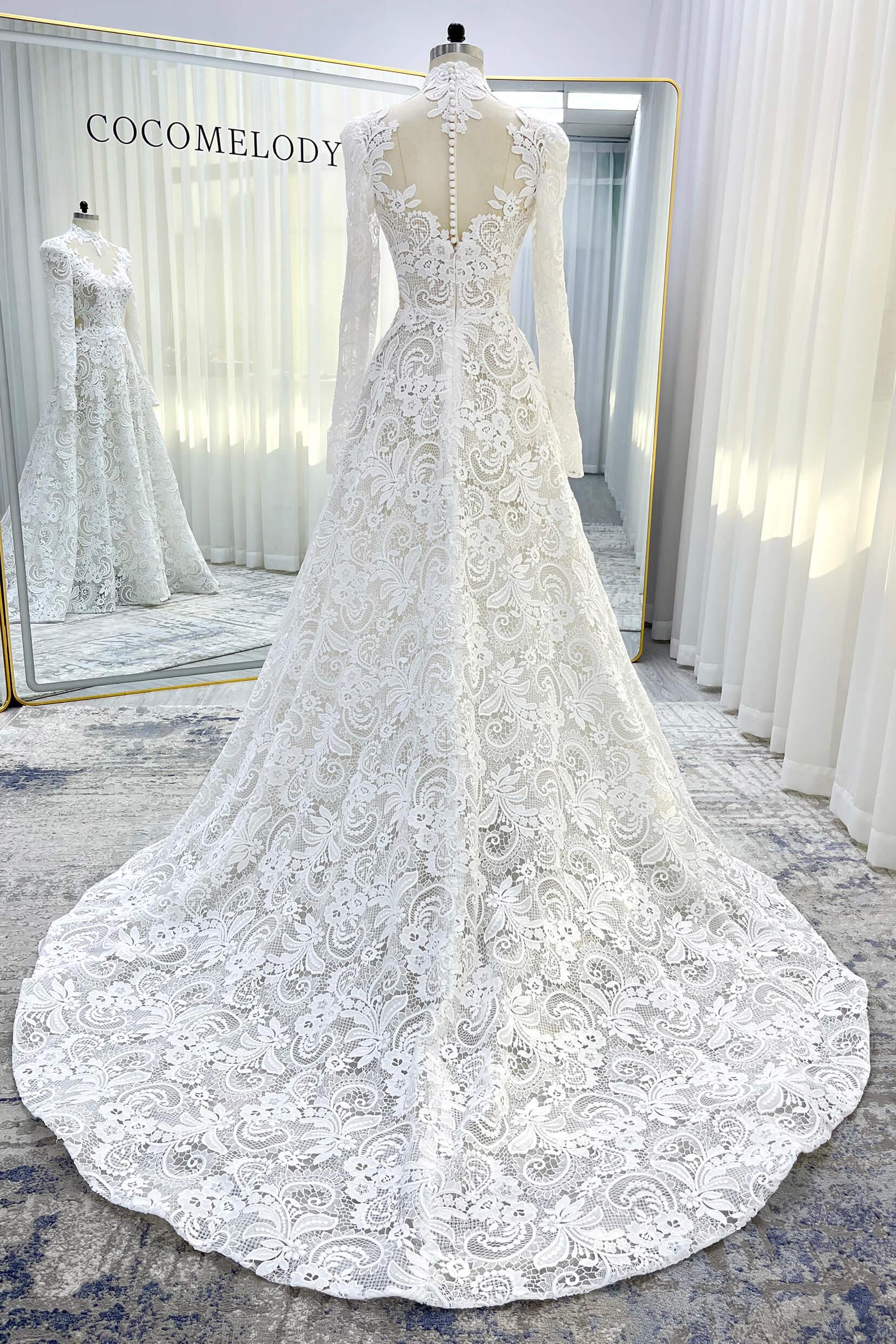 A-Line Court Train Lace Tulle Wedding Dress CW3538 - COCOMELODY
