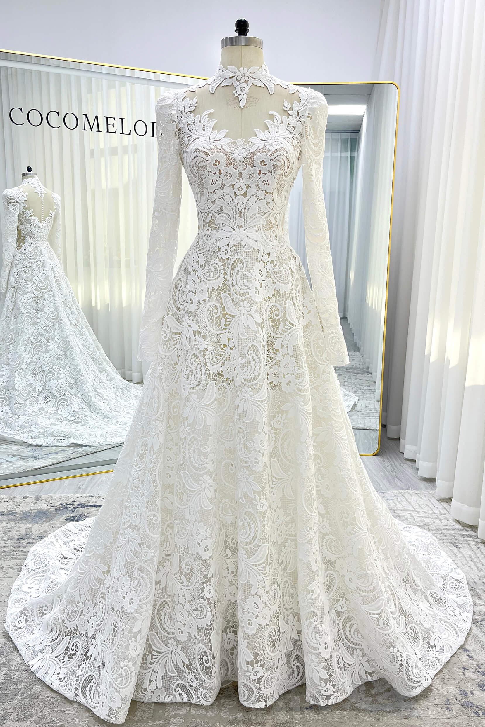 A-Line Court Train Lace Tulle Wedding Dress CW3538 - COCOMELODY