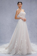 A-Line Court Train Lace Tulle Wedding Dress CW3539 - COCOMELODY