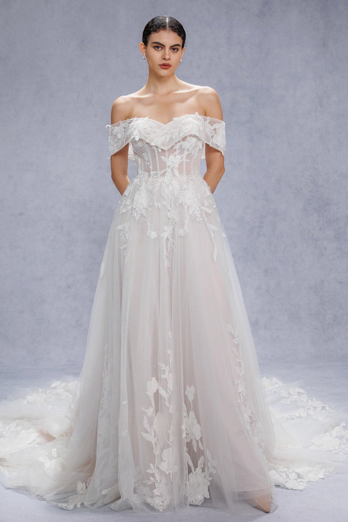 A-Line Court Train Lace Tulle Wedding Dress CW3539 - COCOMELODY