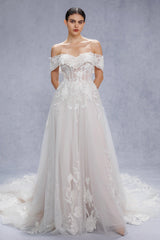 A-Line Court Train Lace Tulle Wedding Dress CW3539 - COCOMELODY
