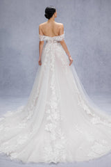 A-Line Court Train Lace Tulle Wedding Dress CW3539 - COCOMELODY