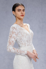 Trumpet-Mermaid Court Train Lace Tulle Wedding Dress CW3540 - COCOMELODY