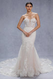 Trumpet-Mermaid Chapel Train Lace Tulle Wedding Dress CW3541 - COCOMELODY