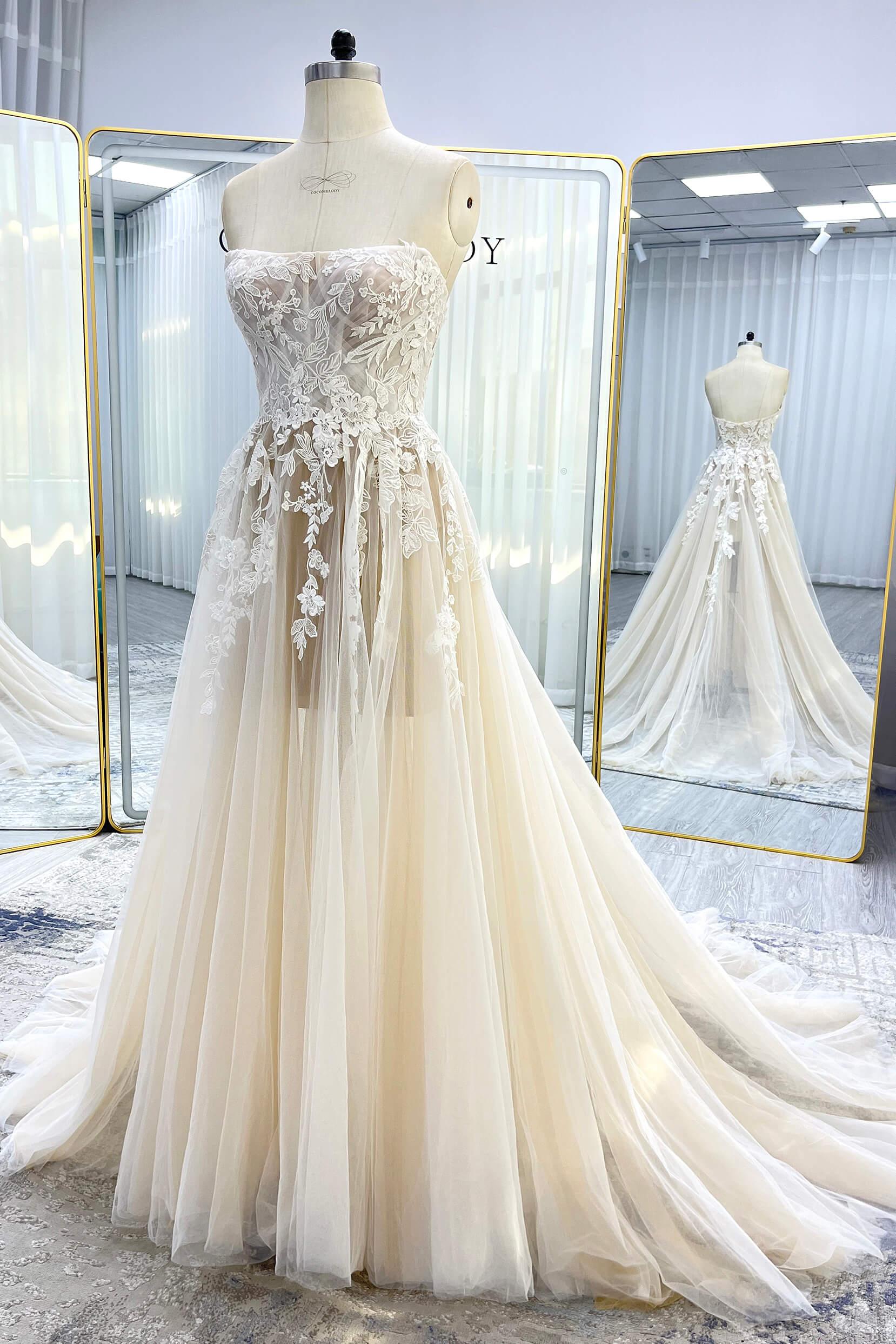A-Line Court Train Lace Tulle Wedding Dress CW3542 - COCOMELODY