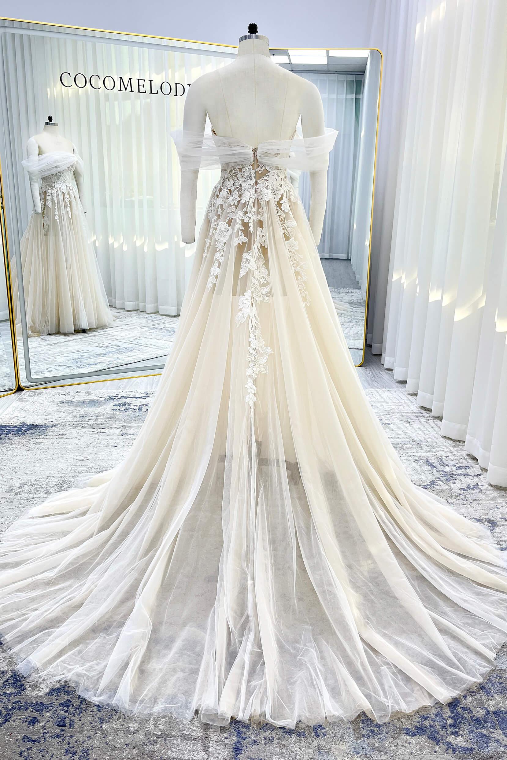 A-Line Court Train Lace Tulle Wedding Dress CW3542 - COCOMELODY