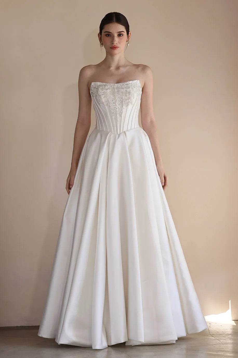 A-Line Floor Length Satin Wedding Dress CW3549 - COCOMELODY
