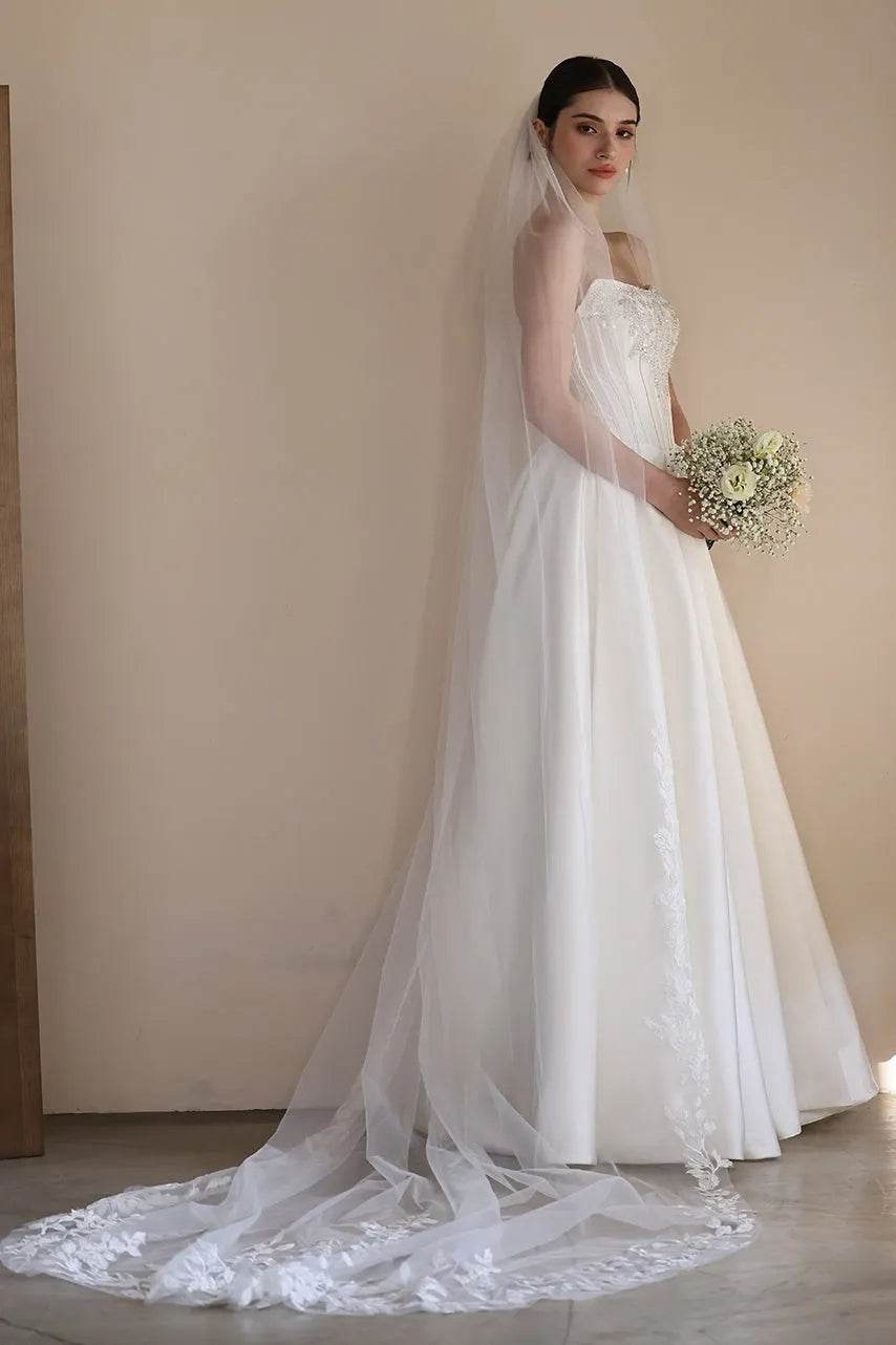 A-Line Floor Length Satin Wedding Dress CW3549 - COCOMELODY
