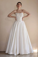 A-Line Floor Length Satin Wedding Dress CW3549 - COCOMELODY