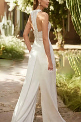 Halter Floor Length Chiffon Wedding Jumpsuit CW3559 - COCOMELODY