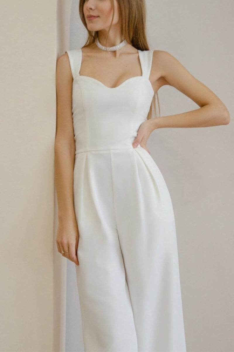 Sweetheart Floor Length Elastic Cloth Wedding Jumpsuit CW3560 - COCOMELODY