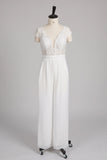 V-Neck Floor Length Lace Chiffon Wedding Jumpsuit CW3569