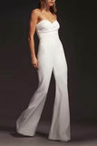 Strapless Floor Length Elastic Cloth Wedding Jumpsuit CW3572 - COCOMELODY