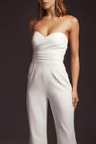 Strapless Floor Length Elastic Cloth Wedding Jumpsuit CW3572 - COCOMELODY