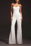 Strapless Floor Length Elastic Cloth Wedding Jumpsuit CW3572 - COCOMELODY