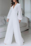 V-Neck Floor Length Chiffon Wedding Jumpsuit CW3573 - COCOMELODY