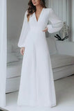 V-Neck Floor Length Chiffon Wedding Jumpsuit CW3573 - COCOMELODY