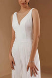 V-Neck Floor Length Chiffon Wedding Jumpsuit CW3574 - COCOMELODY