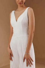 V-Neck Floor Length Chiffon Wedding Jumpsuit CW3574 - COCOMELODY